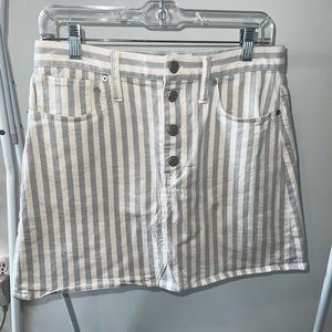 Madewell Railroad Blue and White Stripe Denim Skirt